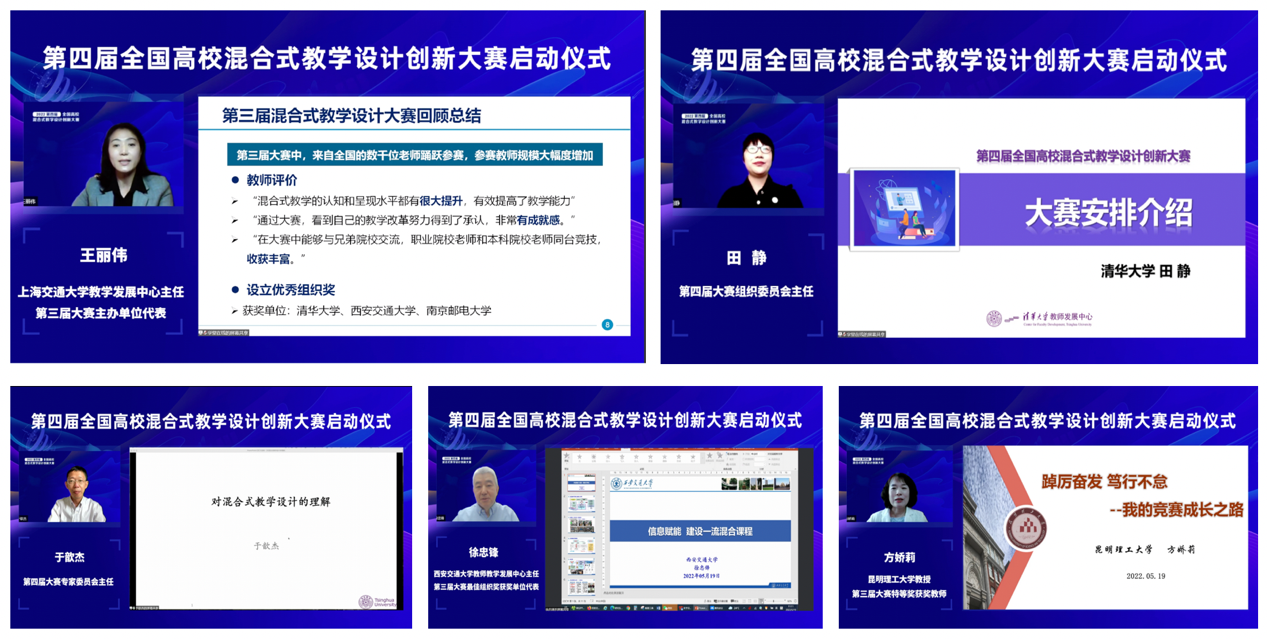 20220519-第四屆全國高校混合式教學(xué)設(shè)計(jì)創(chuàng)新大賽啟動(dòng)儀式-教師發(fā)展中心-王麗偉、田靜、于歆杰、徐忠鋒和方嬌莉一次發(fā)言分享(從上至下,從左至右).png